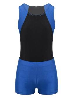 MSemis Jungen Tanztrikot ärmellose Turnanzug Gymnastik Leotard mit Shorts Kinder Gymnastikanzug Wettbewerb Sportanzug Blau 158-164/13-14 Jahre von MSemis