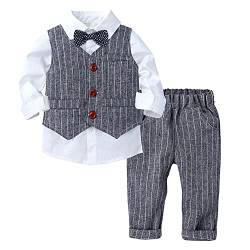 MSemis Kinder Anzug Set Taufe Hochzeit Party Bekleidung Set 3-Teiliges festlichen Änzug Sakkos Anzughose Hemd und Anzugweste Gentleman Outfit Grau 80-86 von MSemis