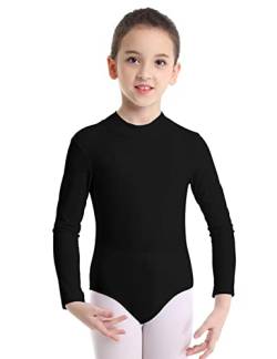 MSemis Kinder Mädchen Ballett Trikot Body Langarm Ballettanzug Gymnastikanzug Turnanzug Ballett Body mit Rollkragen Dancewear Schwarz 128-140 von MSemis