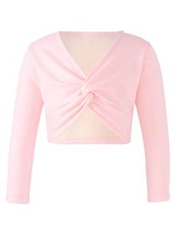 MSemis Kinder Mädchen Ballettjacke Klassisch Ballett Wickeljacke Langarm Bolero Tanz Jacke Ballett Crop Top Ballettkleidung Rosa B 110-116 von MSemis