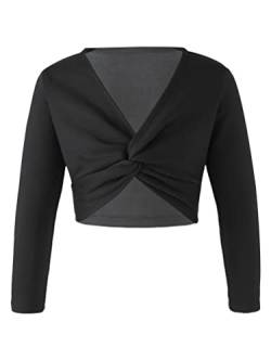 MSemis Kinder Mädchen Ballettjacke Klassisch Ballett Wickeljacke Langarm Bolero Tanz Jacke Ballett Crop Top Ballettkleidung Schwarz B 158-164 von MSemis