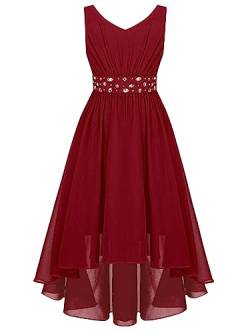 MSemis Mädchen Chiffon Kleider Festlich Hochzeit Blumenkinder Ärmellos V-Ausschnitt Partykleid Sommerkleid Glänzend Festkleider gr. 116-176 Burgundy 134-140 von MSemis