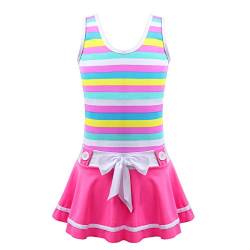 MSemis Mädchen Einteiliger Badeanzug mit Rock Sommer Strand Bademode Gestreifter Badeanzüge Badekleid für Kinder Gr. 98 104 116 122 134 146 158 Rosa_b 158-164 von MSemis