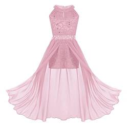 MSemis Mädchen Kleider Festlich Prinzessin Blumen Spitzen Hochzeits Festzug Kleid für Kinder Blumenmädchenkleid Gr.110-164 Rosa 146-152 von MSemis