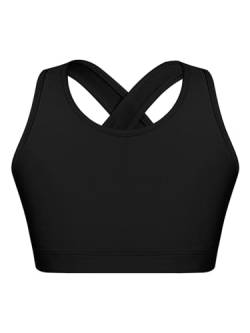 MSemis Mädchen Sport BH Yoga Tops Bustier Einfarbig Crop Top Ballett Tanz Oberteil Stretch Unterhemd Kurz Kinder Fitness Training Sport Unterwäsche Schwarz B 122-128 von MSemis