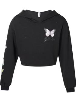 MSemis Mädchen Sweatshirt Langarm Schmetterling Shirt Crop Tops Bauchfrei Oberteile Kinder Hoodie Pullover Pulli Streetwear Gr.98-176 Schwarz 134-140 von MSemis