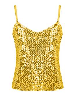 MSemis Mädchen Unterhemd Glitzer Pailletten Tank Top Trägershirt Verstellbare Fasching Party Jazz Oberteil Gold/Silber/Schwarz/Lila/Blau W Gold 116-128 von MSemis