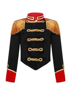 MSemis Mädchen Zirkus Zirkusdirektor Kostüm Kinder Quasten Frack Jacke Langarm Dompteur Mantel Blazer Halloween Karneval Fasching Cosplay Verkleidung Schwarz 170 von MSemis