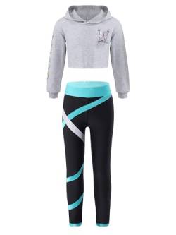 MSemis Sportkleidung Mädchen Jogginganzug Langarm Kinderkleidung set Sportanzug 2tlg /3tlg Tracksuit Freizeitanzug Sweatshirt + Sporthose Trainingsanzug Grau&Grün D 146-152 von MSemis