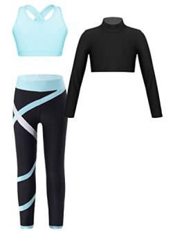 MSemis Sportkleidung Mädchen Jogginganzug Langarm Kinderkleidung set Sportanzug 2tlg /3tlg Tracksuit Freizeitanzug Sweatshirt + Sporthose Trainingsanzug Hellblau G 146-152 von MSemis