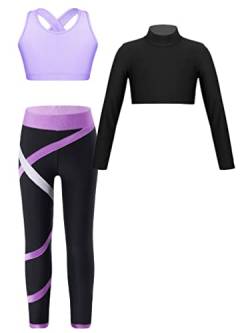 MSemis Sportkleidung Mädchen Jogginganzug Langarm Kinderkleidung set Sportanzug 2tlg /3tlg Tracksuit Freizeitanzug Sweatshirt + Sporthose Trainingsanzug Lavender G 146-152 von MSemis