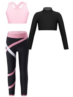 MSemis Sportkleidung Mädchen Jogginganzug Langarm Kinderkleidung set Sportanzug 2tlg /3tlg Tracksuit Freizeitanzug Sweatshirt + Sporthose Trainingsanzug Rosa G 122-128 von MSemis