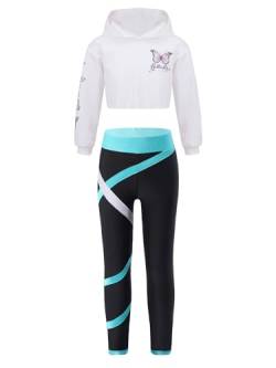 MSemis Sportkleidung Mädchen Jogginganzug Langarm Kinderkleidung set Sportanzug 2tlg /3tlg Tracksuit Freizeitanzug Sweatshirt + Sporthose Trainingsanzug Weiß&Grün D 134-140 von MSemis