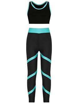 MSemis Teenager Mädchen Jogginganzug Trainingsanzug Sportanzug Jogger Crop Top Sport BH Weste mit Leggings Streetwear für Tanz Yoga Jogging Blue Green Q 158-164 von MSemis