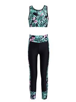 MSemis Teenager Mädchen Jogginganzug Trainingsanzug Sportanzug Jogger Crop Top Sport BH Weste mit Leggings Streetwear für Tanz Yoga Jogging F Sommerlilie Rosa 134-140 von MSemis