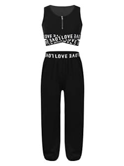 MSemis Teenager Mädchen Jogginganzug Trainingsanzug Sportanzug Jogger Crop Top Sport BH Weste mit Leggings Streetwear für Tanz Yoga Jogging Schwarz 122-128 von MSemis