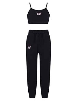 MSemis Teenager Mädchen Jogginganzug Trainingsanzug Sportanzug Jogger Crop Top Sport BH Weste mit Leggings Streetwear für Tanz Yoga Jogging Schwarz P 158-164 von MSemis