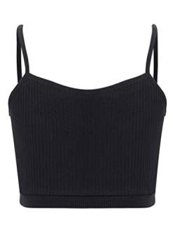 MSemis Teenager Mädchen Sport BH Bustier Crop Top Baumwolle Sport Bra mit Pads Trägertop Tank top Yoga Jogging Tanz Oberteil Gr.98-164 I Schwarz 140-152 von MSemis