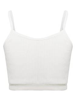 MSemis Teenager Mädchen Sport BH Bustier Crop Top Baumwolle Sport Bra mit Pads Trägertop Tank top Yoga Jogging Tanz Oberteil Gr.98-164 I Weiß 140-152 von MSemis