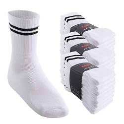 MT Damen und Herren Sport- und Freizeitsocken (24 Paar) Tennissocken - Weiss-Blackstripe 35-38 von MT