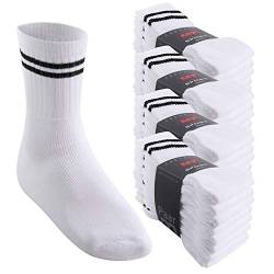 MT Damen und Herren Sport- und Freizeitsocken (32 Paar) Tennissocken - Weiss-Blackstripe 47-50 von MT