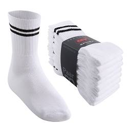 MT Damen und Herren Sport- und Freizeitsocken (8 Paar) Tennissocken - Weiss-Blackstripe 39-42 von MT