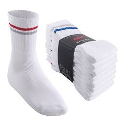 MT Damen und Herren Sport- und Freizeitsocken (8 Paar) Tennissocken - Weiss-Colourstripe 39-42 von MT