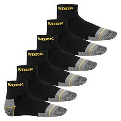 MT Herren Arbeits- und Freizeitsocken (6 Paar) Robuste Work Kurzschaft Socken - Schwarz-Gelb 39-42 von MT