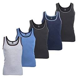 MT Herren Melange Tank-Top (5er Pack) Baumwoll Feinripp Unterhemden ärmellos - 5farb-Pack mit Blau 10 (4XL) von MT