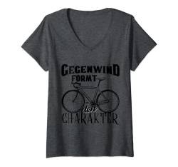 Damen Gegenwind formt den Charakter Fahrradmotiv Mountain Bike T-Shirt mit V-Ausschnitt von MTB Downhill Bike Mountainbike Fahrrad Mann Lustig