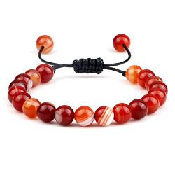 MTCDBD Armband Natürliche Edelsteine Reiki-Armreif, Handgelenkschmuck, Schmuckgeschenk, Glückliches Edelstein-Armband, Rotes Achat-Gewebe-Stein-Armband, Roter Achat, Verstellbar von MTCDBD