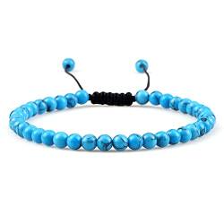 MTCDBD Naturstein-Armband – Perlen-Armreif Für Damen/Herren, Geflochtene Glücks-Edelstein-Armbänder, Mode-Charme-Schmuck-Geschenk, Blau-Türkis-Naturstein, 4 Mm Kleines Perlen-Armband, Blau-Türkis, Ve von MTCDBD