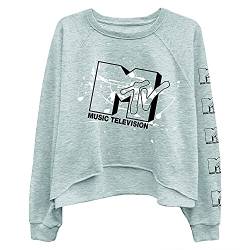 MTV Damen-Sweatshirt, langärmelig, mit Schriftzug "I Want My 90s Throwback", Raglan-Fleece-Sweatshirt, Meliert, Grau, Klein von MTV