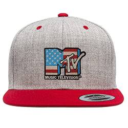 MTV Offizielles Lizenzprodukt American Flag Premium Snapback Cap (Heather Gray-Rot), Einheitsgröße von MTV