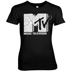 MTV Offizielles Lizenzprodukt Cracked Logo Damen T-Shirt (Schwarz), M von MTV