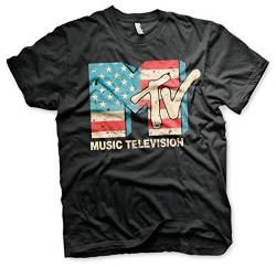 MTV Offizielles Lizenzprodukt Distressed USA-Flag Herren T-Shirt (Schwarz), Large von MTV