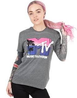 MTV T-Shirt für Frauen Musik Fernsehen Palm Tree Logo Geschenk Ladies Grey Top Large von MTV