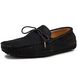 MTnoble Loafers Fahrscheine for Männer Deck MOCCSIs Lace Up Tie Decor Stiching Kunstleder obere Flache Bootsschuhe mit rückenrennrutschen Nieten (Color : Black, Size : 49 EU) von MTnoble