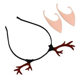 MUCKLILY 1 Satz Geweih Stirnband Ohren Maskerade Fee Ohr Cosplay Geweih Stirnband Haarschmuck Für Frauen Weihnachtsgeweih Stirnband Weiche, Spitze Elfenohren Halloween Werkzeug von MUCKLILY