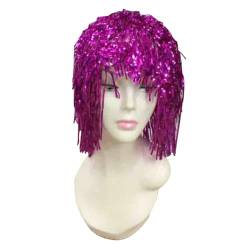 MUCKLILY Tinsel Wig Perücken Lametta Folie Perücke Partyperücken Lametta Cosplay-Perücke Kostüm Perücke Party Perücke bilden metallische Linie Kleidung Violett Perücken Party Wig von MUCKLILY