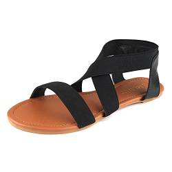 MUDAN Damen elastische, flache sandalen Schwarz-a 7 M US von MUDAN