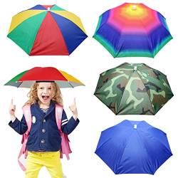 MUFEKUM 4 Stück Regenschirm Hut, 52cm Regenschirmhüte für Kinder, 360° Gegen UV Kopf Regenschirm, Wasserdicht Schirmhut mit Kopfband für Outdoor-Party, Angeln, Sonne, Strand, Golf, Wandern von MUFEKUM