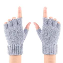 MUFEKUM Eindicken Halbfinger Handschuhe, Unisex Fingerlose Handschuhe, Gestrickte Warme Winter Handschuhe ohne Fingerkuppen für Männer und Damen (Grau 1 Paar) von MUFEKUM
