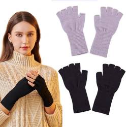 MUFEKUM Halb Fingerlose Handschuhe, 2 Paar Unisex Strick Handstulpen Half Finger Pulswärmer, Verlängern Handgelenk Handschuhe Winter Armstulpen Warme Handschuhe (Schwarz+Grau) von MUFEKUM