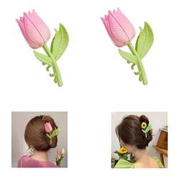 2Pcs Women's Sweet Tulip Hair Clip,Sweet Vintage Pink Flower Claw Clip,Large Nonslip Styling Fashion Elegant Hair Accessories for Ladie and Girls. (Tulpe) von MUGUOY