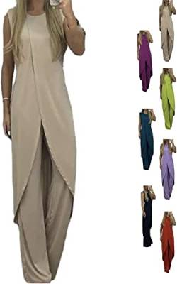 7 Colors Jersey Mature Women Suit, Vivianhan Jersey Suit for Women, Summer Slit Sleeveless Loose Blouse and Wide Leg Pants Set (2XL, Apricot) von MUGUOY
