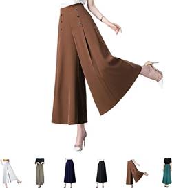 Cool and Slim Stylish Pleated Wide-Leg Pants,High Waisted Beach Flowy Wide Leg Pants,Fashion Casual Work Office Straight Long Trousers for Women. (L, Brown) von MUGUOY