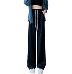 Damen Ice Silk Checkered Wide Leg Pants, Hohe Taille Drape Casual Pants Loose Mopping Straight Trousers (XL, schwarz) von MUGUOY