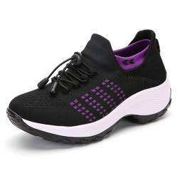 Dotmalls Women's Ultra-Comfy Breathable Sneakers, Women's Lightweight Mesh Slip-On Platform Walking Shoes, Casual Fly Woven Sock Sneakers. (41, Black) von MUGUOY
