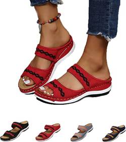 MUGUOY Grigral Sandals, Women's Orthopedic Arch Support Sandals, Comfortable Walking Cross Sandals, Summer Slip-on Wedge Open Toe Slippers for Women. (40 EU, Red) von MUGUOY